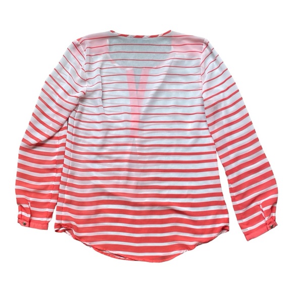 NY Collection Long Sleeve Blouse Size Small Orange White Sheer Buttons Snap - Picture 11 of 11